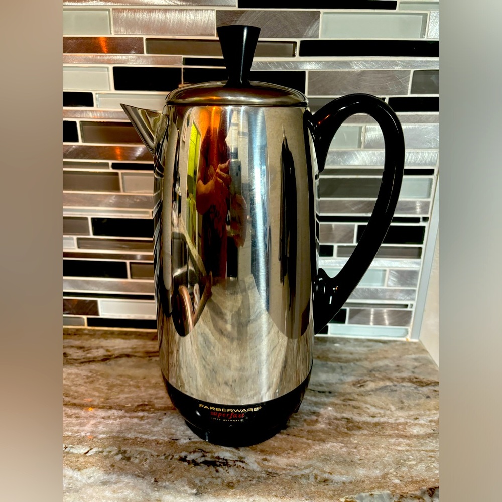 Farberware Polished Stainless Steel Coffee Percolator with Black Handle